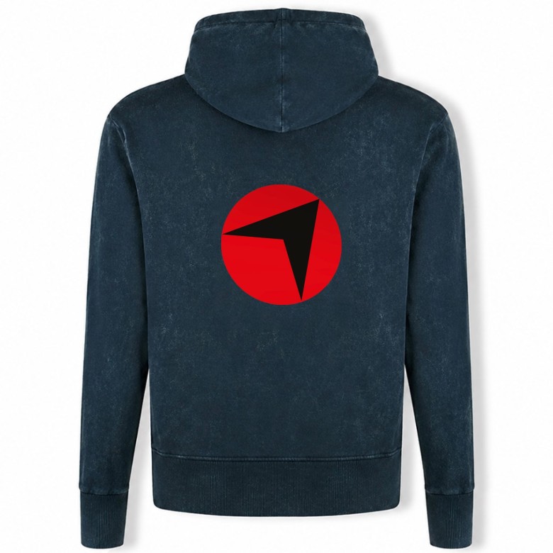 FELPA UNISEX RADIOFRECCIA BLU DENIM CON CAPPUCCIO E SIMBOLO