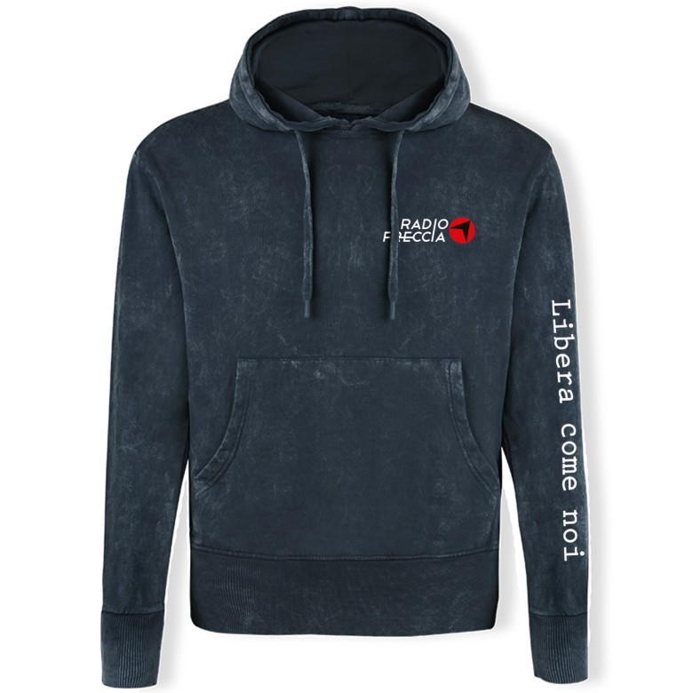 FELPA UNISEX RADIOFRECCIA BLU DENIM CON CAPPUCCIO E SIMBOLO