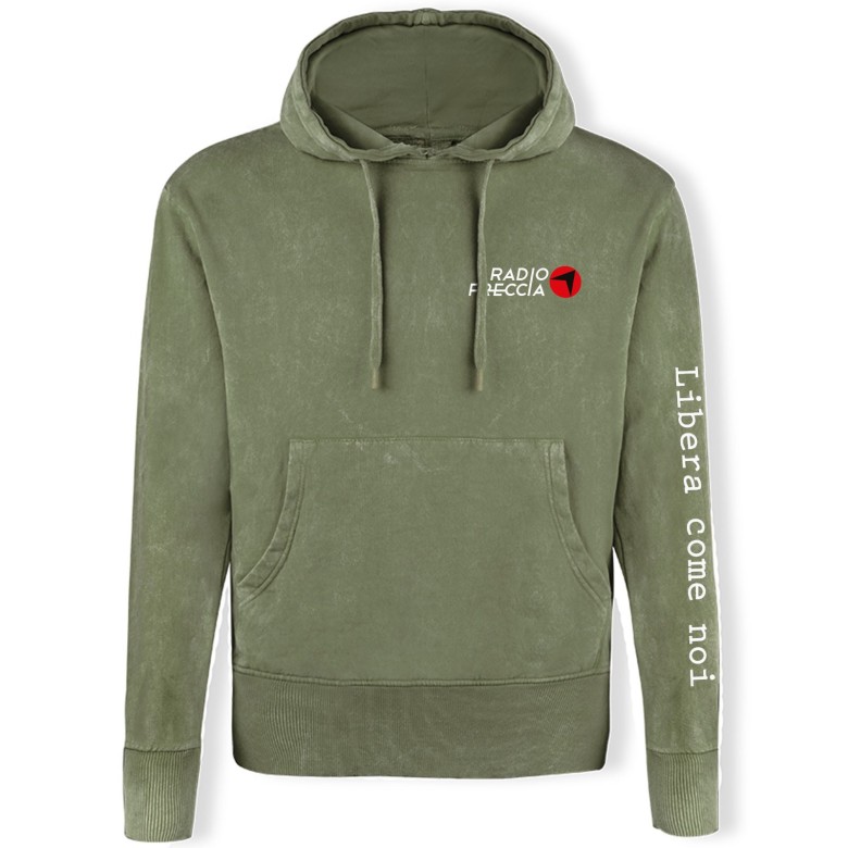 FELPA UNISEX RADIOFRECCIA VERDE VINTAGE CON CAPPUCCIO E SIMBOLO