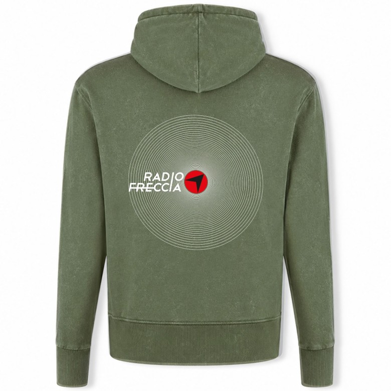 FELPA UNISEX RADIOFRECCIA VERDE VINTAGE CON CAPPUCCIO E GRAFICA VINILE