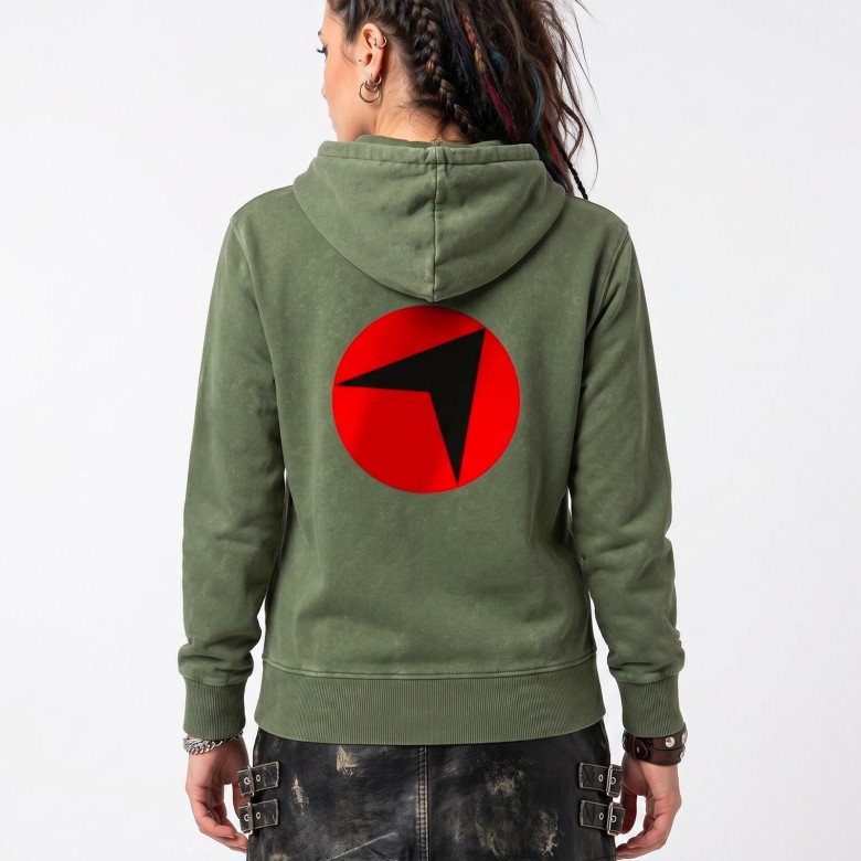 FELPA UNISEX RADIOFRECCIA VERDE VINTAGE CON CAPPUCCIO E SIMBOLO