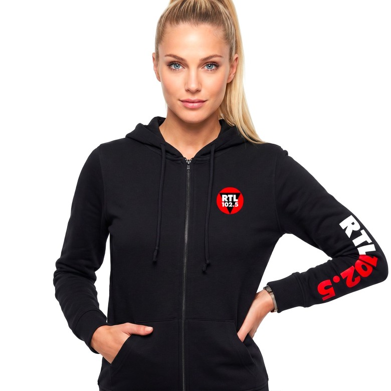 FELPA DONNA RTL 102.5 CON CAPPUCCIO, ZIP E GRAFICA OPTICAL