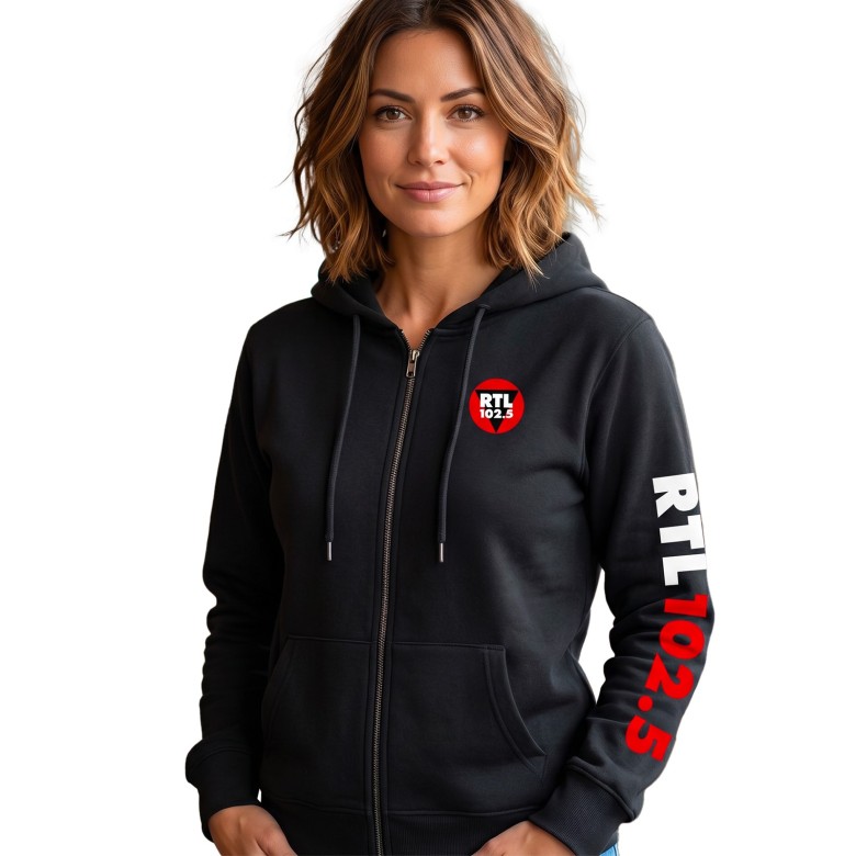 FELPA DONNA RTL 102.5 CON CAPPUCCIO, ZIP E SIMBOLO