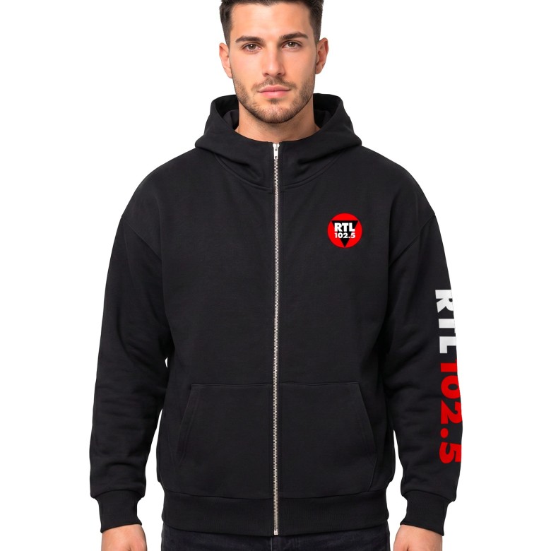 FELPA UOMO RTL 102.5 CON CAPPUCCIO, ZIP E GRAFICA OPTICAL